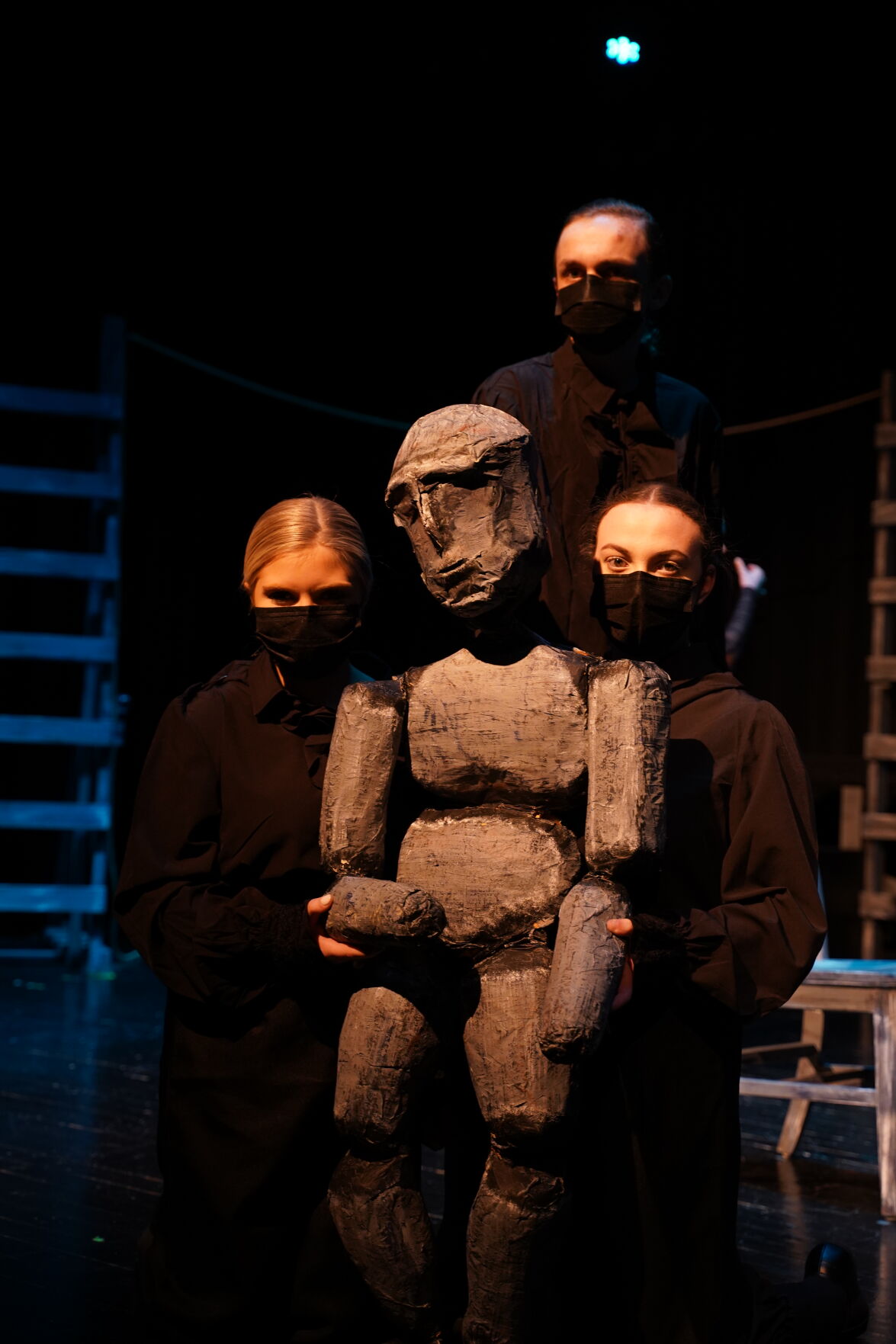 Caliban puppeteers Dallas Meade Kyleigh Harmon and Caitlyn Shepherd